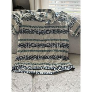 QUIKSILVER Waterman TENCEL Hawaiian Shirt Tapa Mood White Blue Men's Large